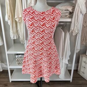 Sharagano women's size 12 sheath dress bright red white, fitted, #0717